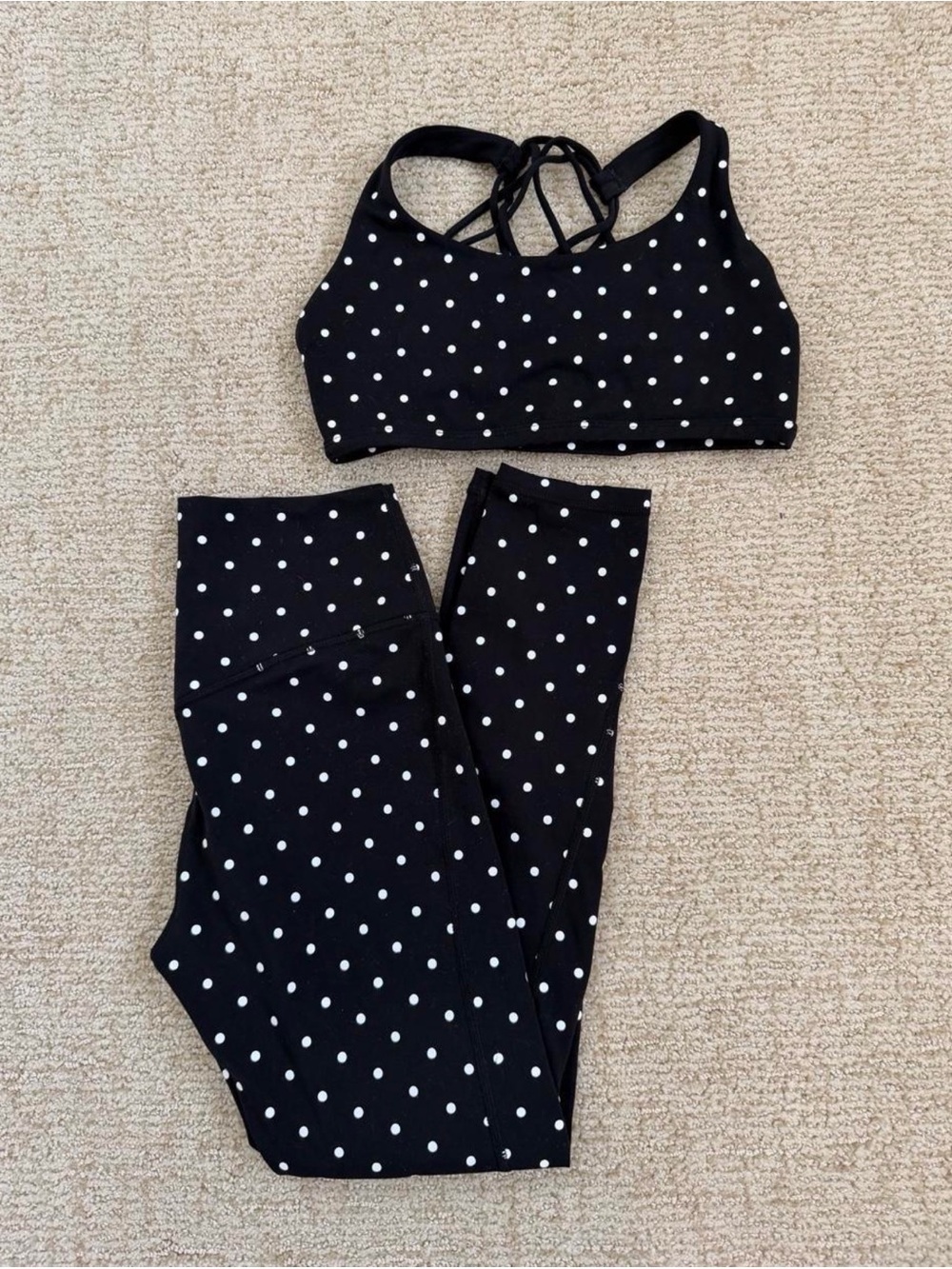 Black Polka Dot Sports Bra with Strappy Back - White Dot